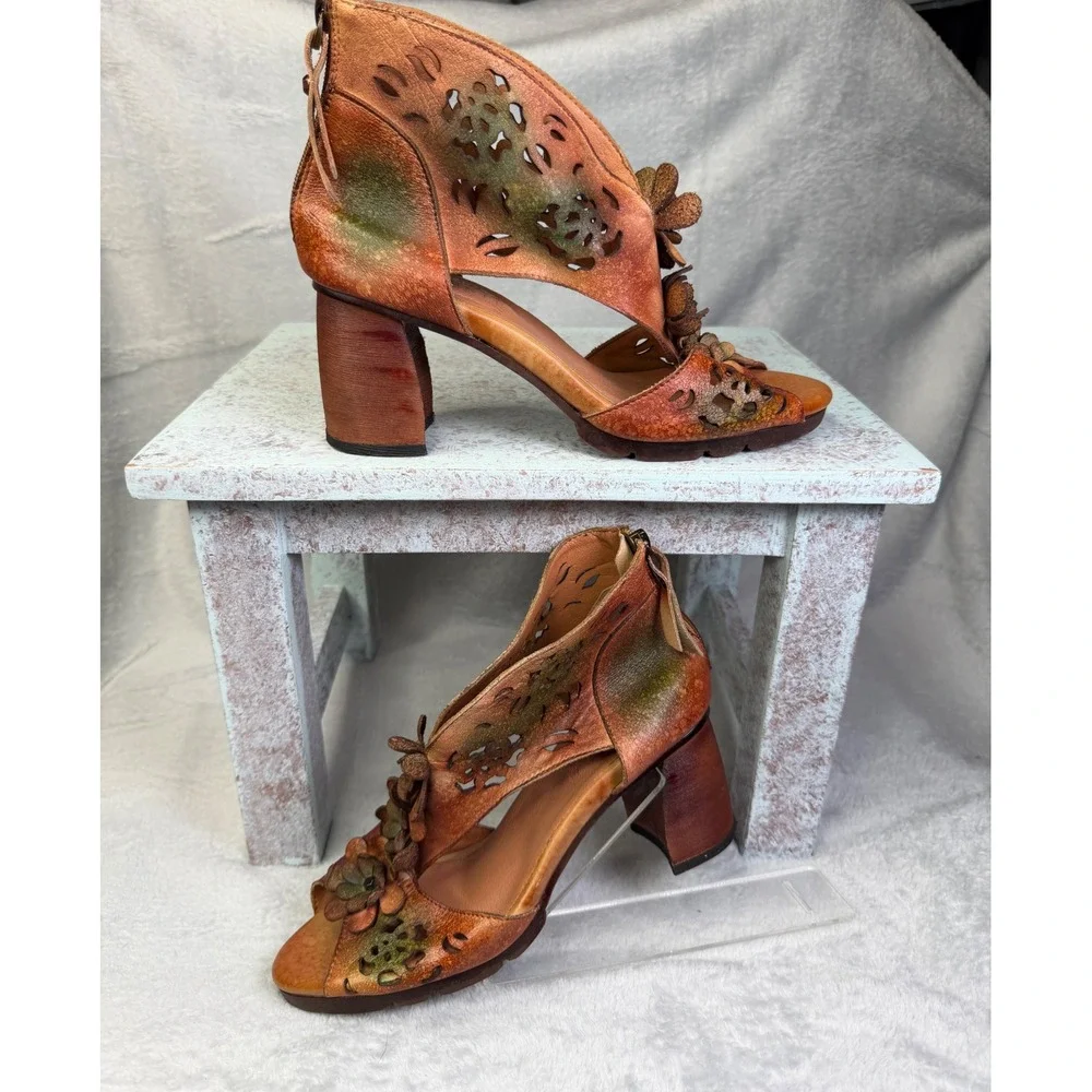 L'Artiste by Spring Step Marieloves Block Heel Sandals Women 39 Brown Multi